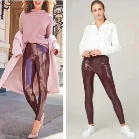 NWT Spanx Faux Patent Leather Leggings Ruby Burgundy Holidays Various Sizes - Picture 5 of 16